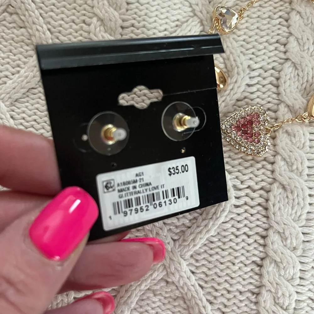 GUESS SET of Gold and Pink Heart Earrings with Matching Bracelet great gift! - Picture 3 of 15